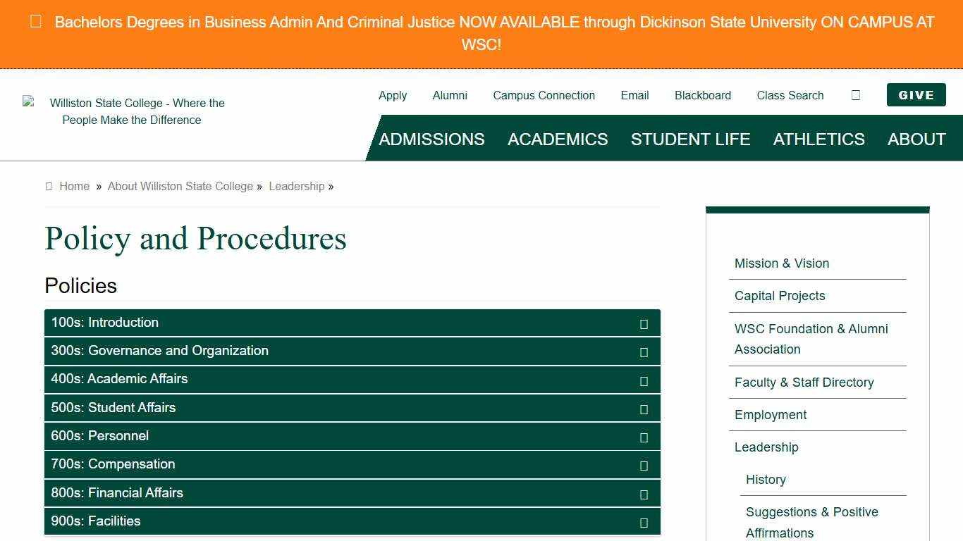 Policy and Procedures Williston State College
